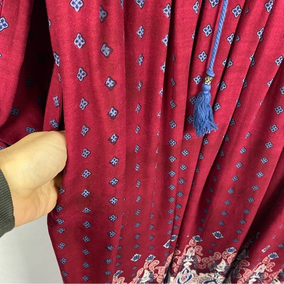 Expressions Womens Boho Maxi Dress Long Sleeve Tassels Split Neck Red Size Large - Picture 3 of 5